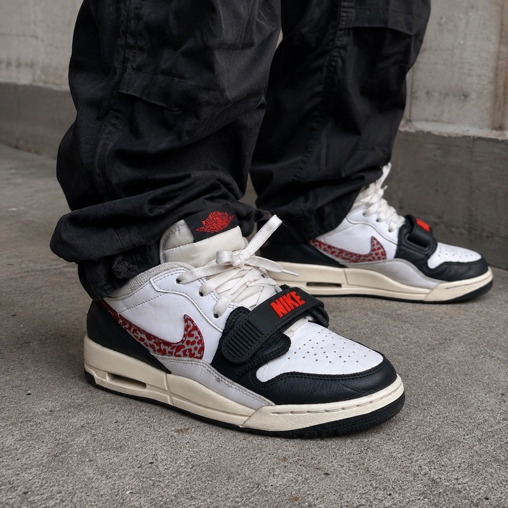 Nike Air Jordan Legacy 312 Low Black White Red Elephant Print Sneakers 7Y
